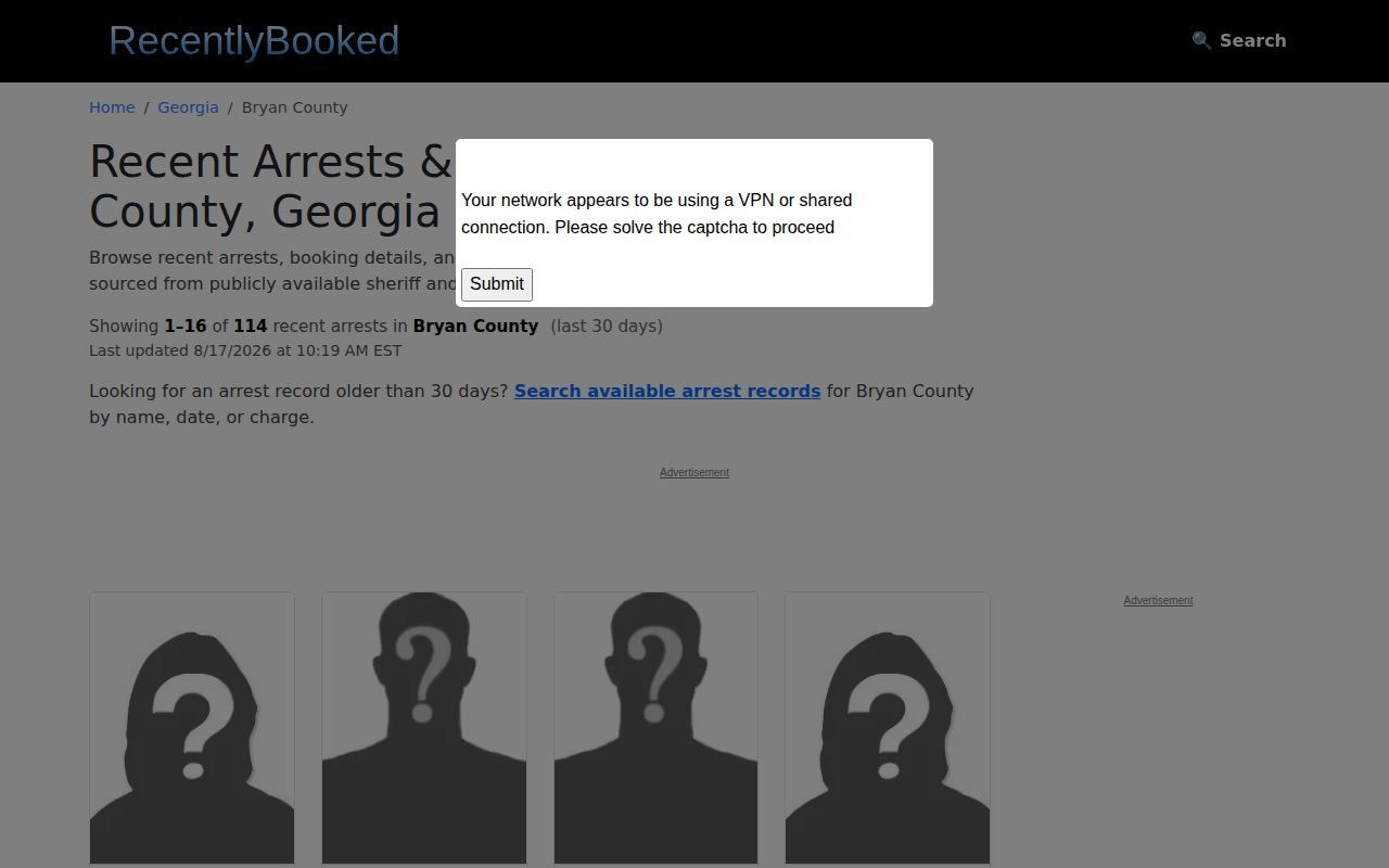 RecentlyBooked unofficial Bryan County booking page