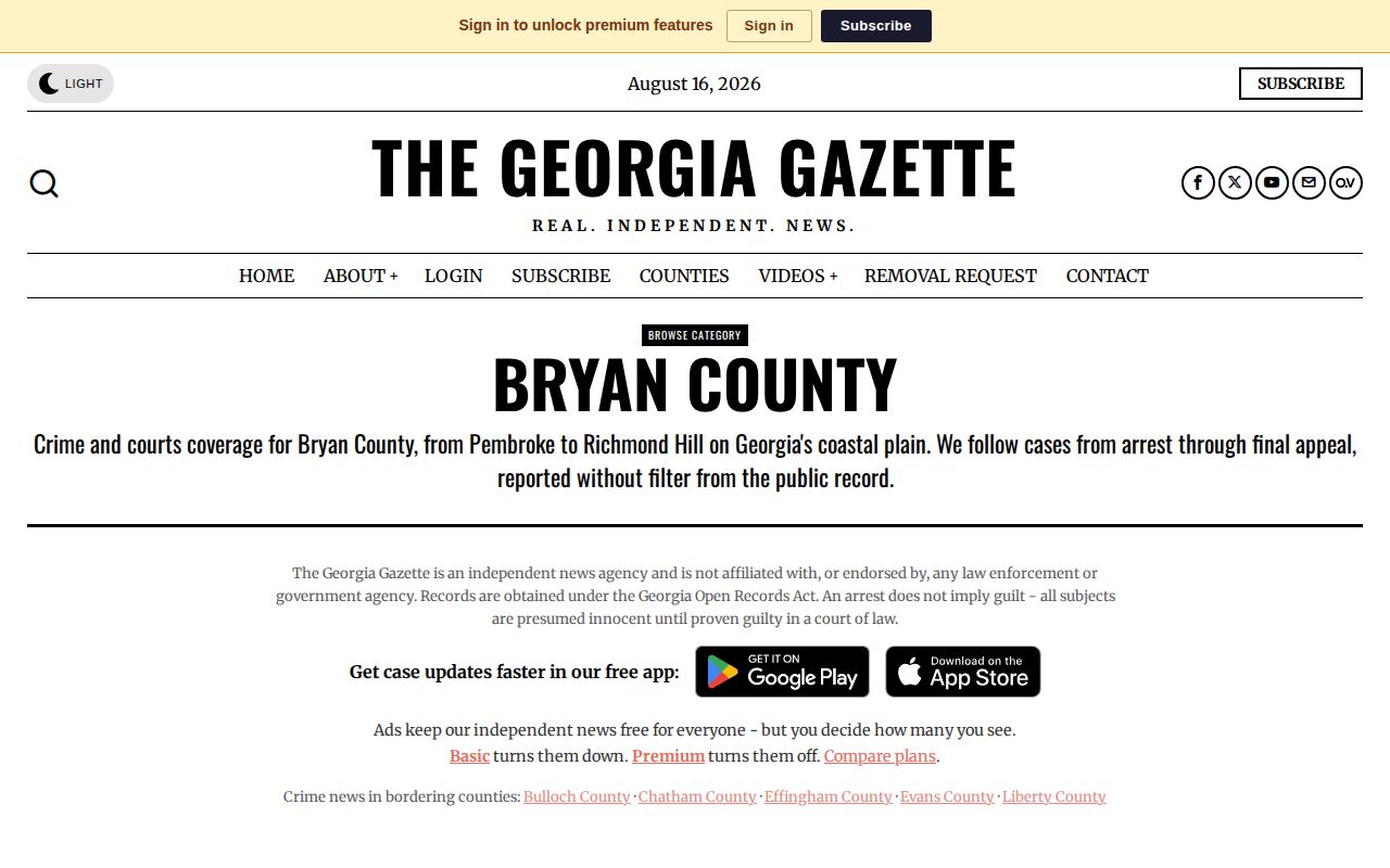 The Georgia Gazette Bryan County arrest and court coverage page