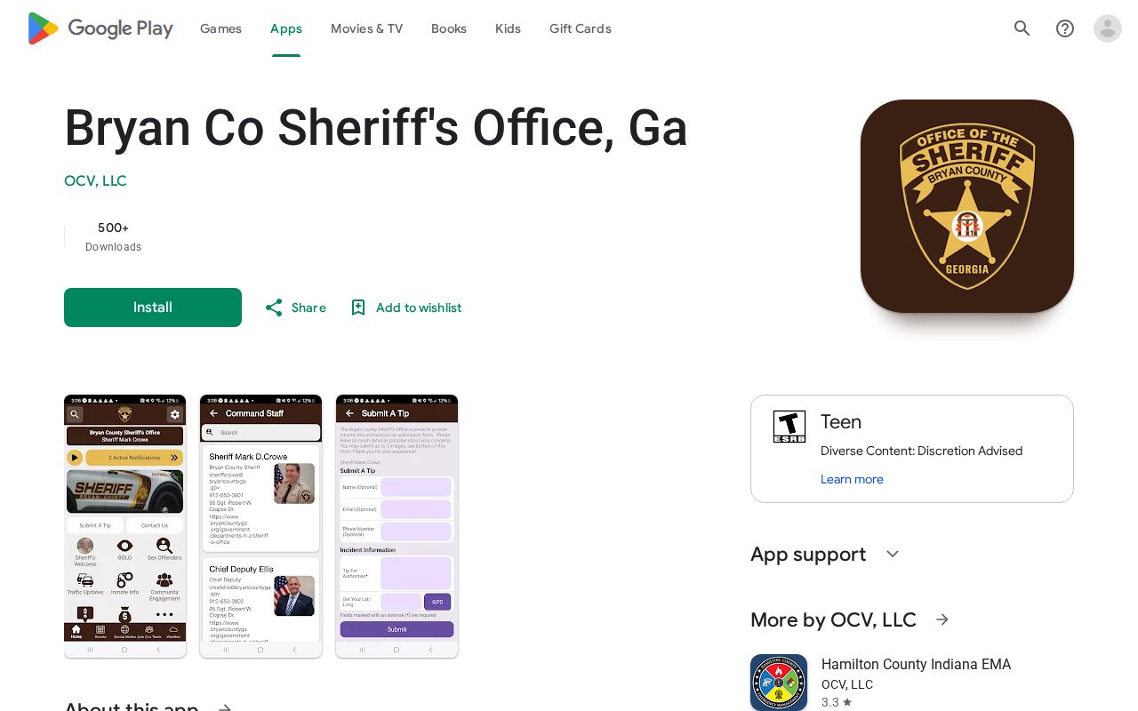 Bryan County Sheriff's Office public-safety and custody-resource Android app listing