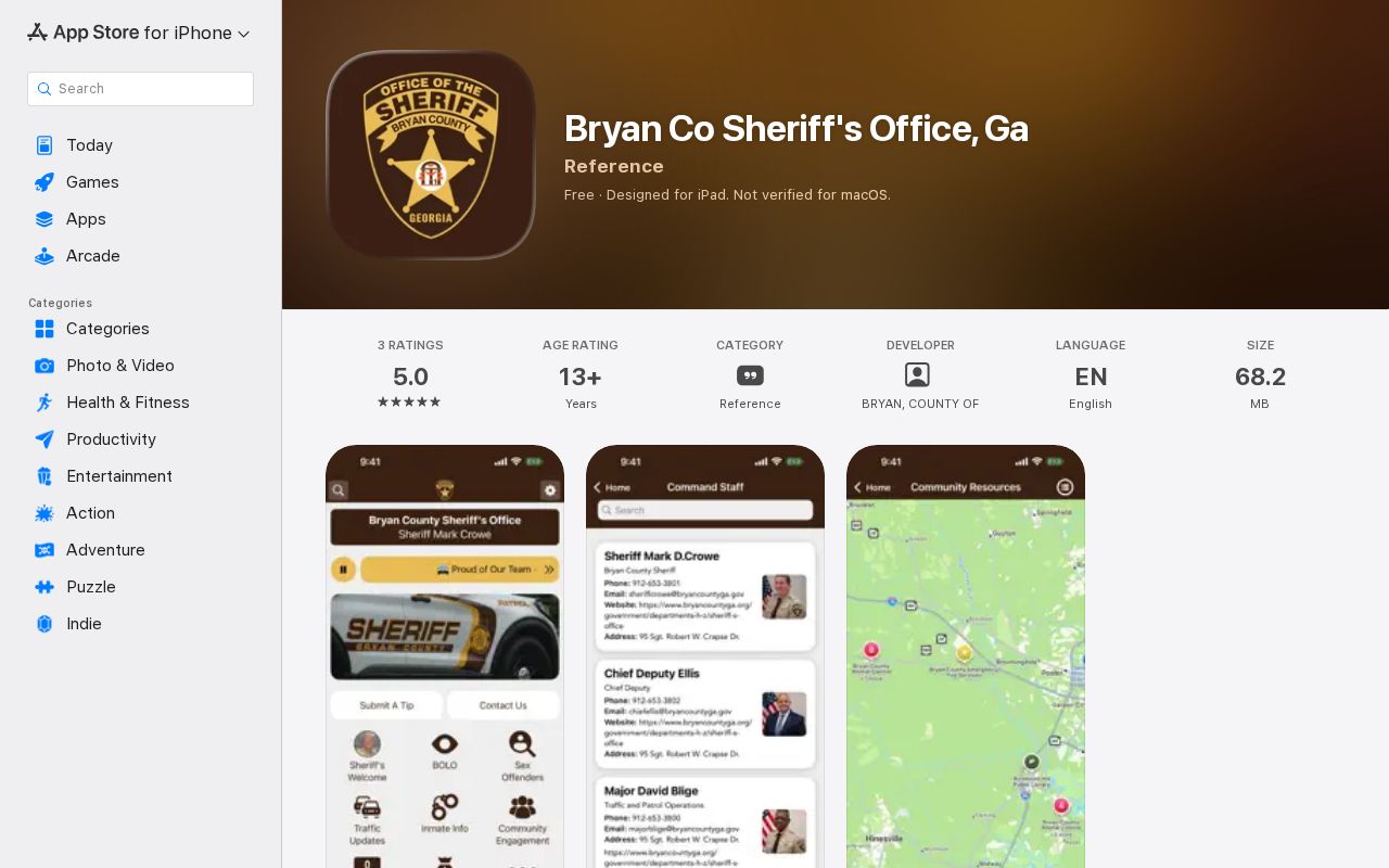Bryan County Sheriff's Office public-safety and custody-resource app listing